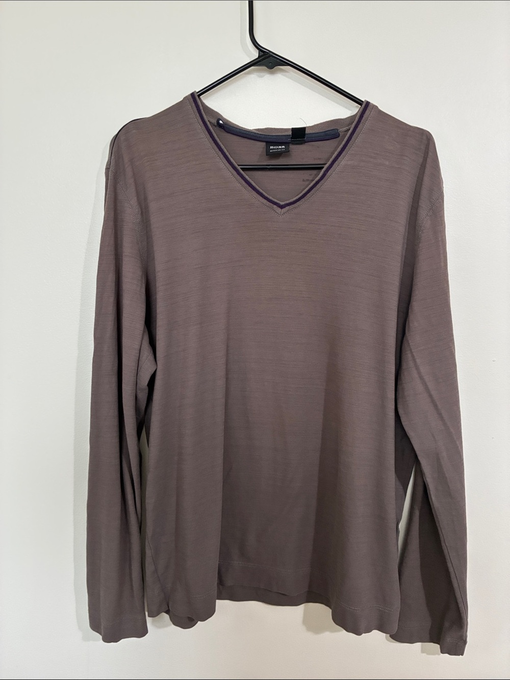 BOSS Hugo Boss Men’s Long Sleeve V-Neck Shirt Regular Fit Brown
